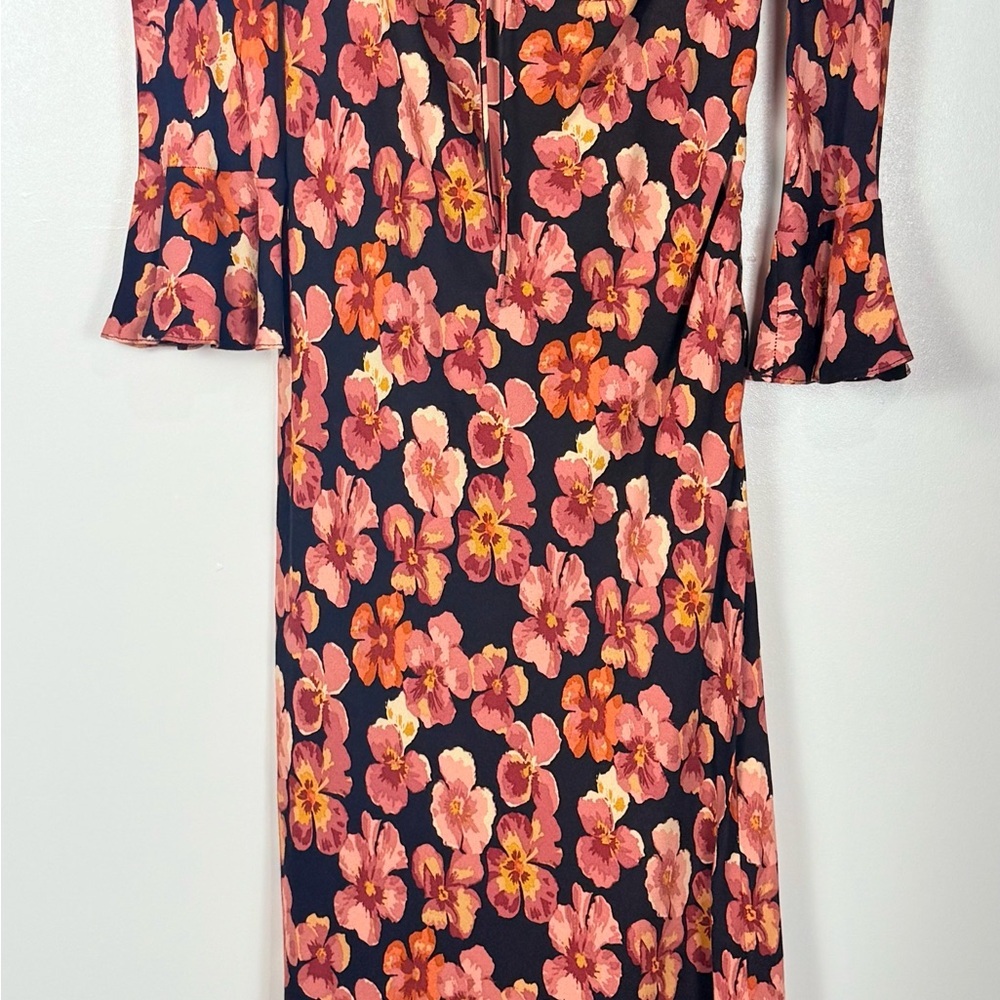 Reformation Black Midi Curtis Dress with Pink Floral Print - Picture 3 of 4